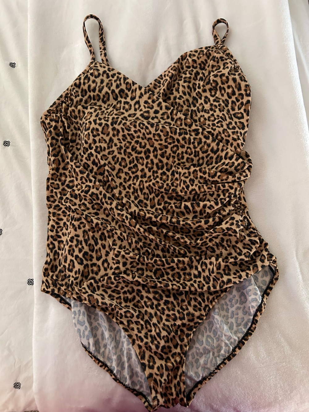 Aqua Green Leopard Print One-Piece Swimsuit in Tan and Black